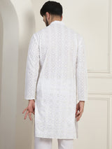 Men's Multicolor Full Sleeves Straight Embroidered Kurta