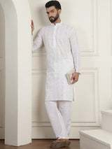Men's Multicolor Full Sleeves Straight Embroidered Kurta