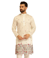 Men's White Full Sleeves Straight Embroidered Kurta
