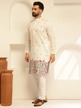 Men's White Full Sleeves Straight Embroidered Kurta