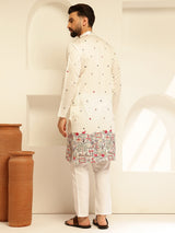 Men's White Full Sleeves Straight Embroidered Kurta