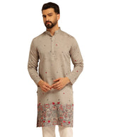 Men's Grey Full Sleeves Straight Embroidered Kurta