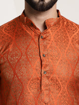 Men's Orange and Gold Festive Embellished Long Sleeves Kurta