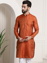 Men's Orange and Gold Festive Embellished Long Sleeves Kurta