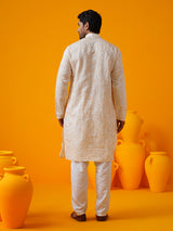 Men's Multicolor Full Sleeves Straight Embroidered Kurta