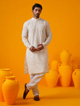 Men's Multicolor Full Sleeves Straight Embroidered Kurta
