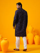 Men's Purple Full Sleeves Straight Embroidered Kurta