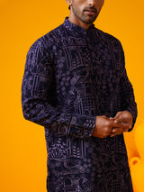 Men's Purple Full Sleeves Straight Embroidered Kurta