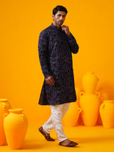 Men's Purple Full Sleeves Straight Embroidered Kurta