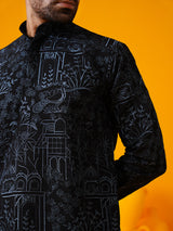 Men's Multicolor Full Sleeves Straight Embroidered Kurta