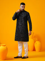 Men's Multicolor Full Sleeves Straight Embroidered Kurta