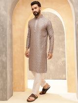 Men's Brown Full Sleeves Straight Kurta