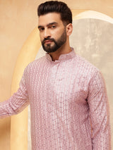 Men's Pink Full Sleeves Straight Kurta