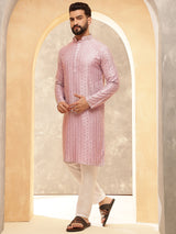 Men's Pink Full Sleeves Straight Kurta