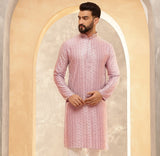 Men's Pink Full Sleeves Straight Kurta