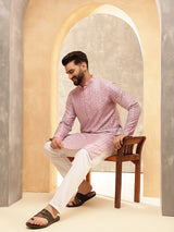 Men's Pink Full Sleeves Straight Kurta