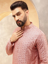 Men's Pink Full Sleeves Straight Kurta