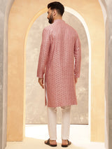 Men's Pink Full Sleeves Straight Kurta