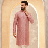 Men's Pink Full Sleeves Straight Kurta