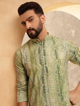 Men's Green Full Sleeves Straight Kurta