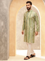 Men's Green Full Sleeves Straight Kurta