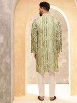 Men's Green Full Sleeves Straight Kurta