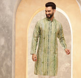 Men's Green Full Sleeves Straight Kurta