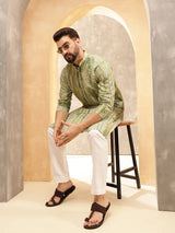 Men's Green Full Sleeves Straight Kurta
