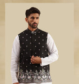 Men's Black Embroidered Nehru Jacket