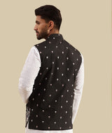 Men's Black Embroidered Nehru Jacket