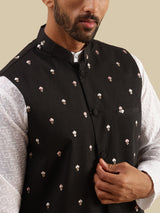 Men's Black Embroidered Nehru Jacket