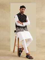 Men's Black Embroidered Nehru Jacket