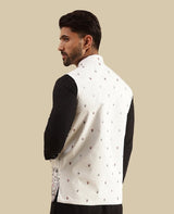 Men's White Embroidered Nehru Jacket