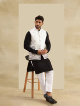 Men's White Embroidered Nehru Jacket