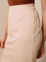 Women's Side Slit Straight Midi Satin Skirt