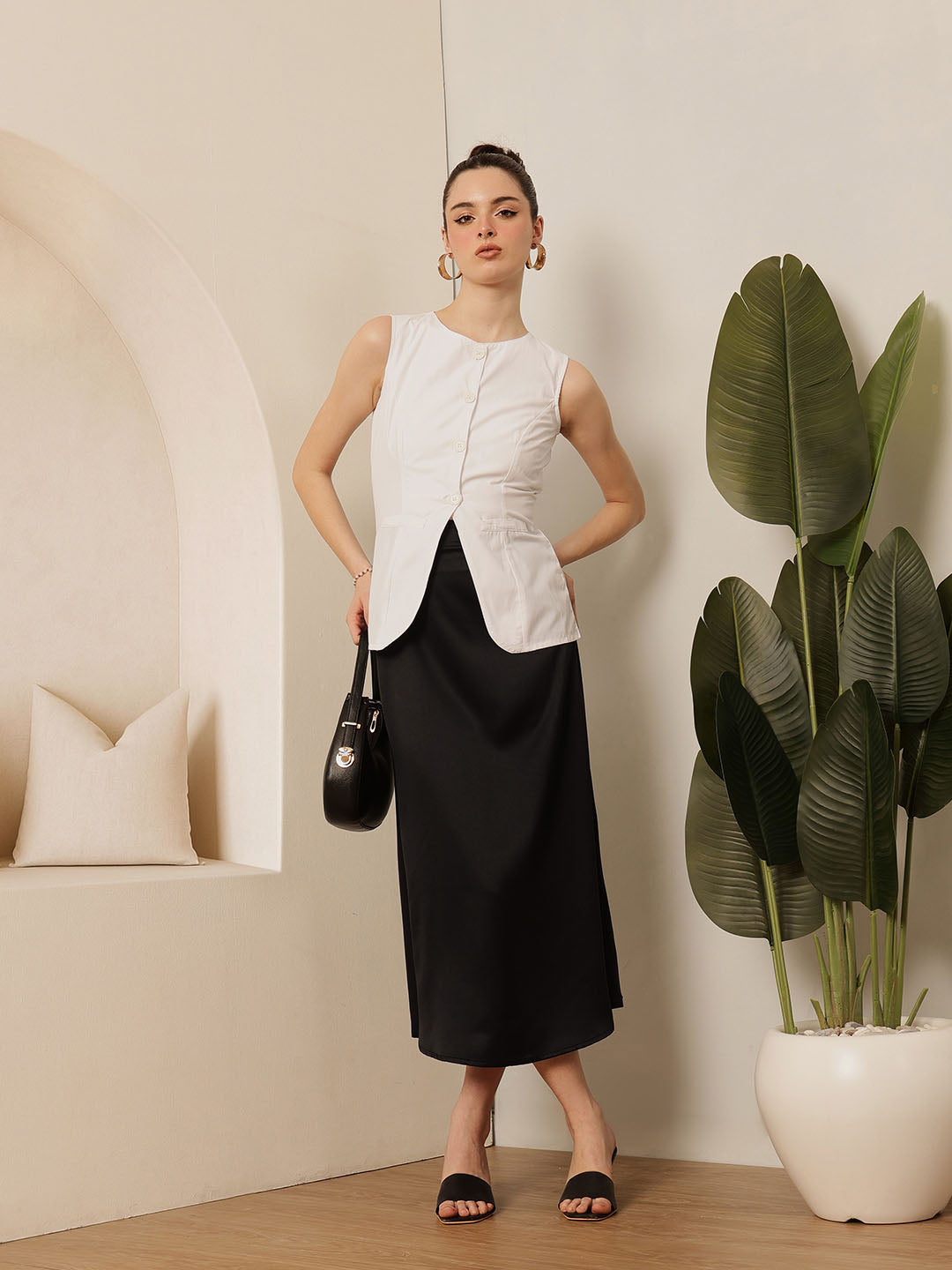 Women's A-Line Midi Satin Skirt