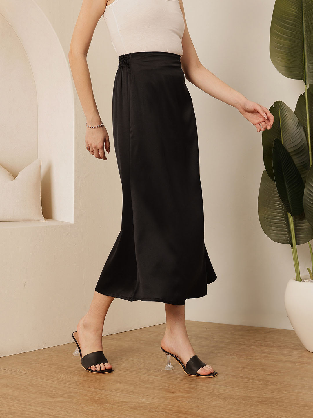 Women's A-Line Midi Satin Skirt