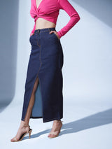 Women's Denim Slit Maxi Skirt