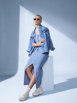 Women's Blue Denim Pencil Midi Skirts