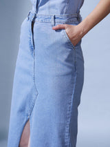 Women's Blue Denim Pencil Midi Skirts