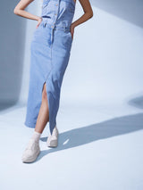 Women's Blue Denim Pencil Midi Skirts