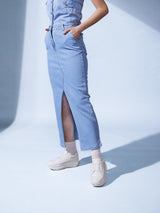 Women's Blue Denim Pencil Midi Skirts
