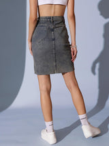 Women's Woven Design A-Line Knee Length  Denim Skirt