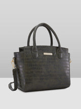 Women's Dark Green Faux Leather Satchel Handbag 12L