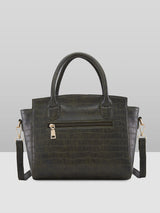 Women's Dark Green Faux Leather Satchel Handbag 12L