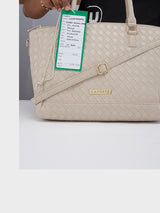 Women's Beige Faux Leather Satchel Handbag 12L