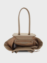 Women's Beige Faux Leather Satchel Handbag 2L