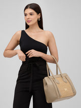 Women's Beige Faux Leather Satchel Handbag 2L