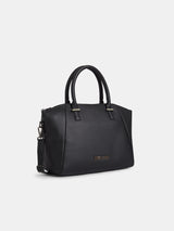 Women's Black Faux Leather Satchel Handbag 10L