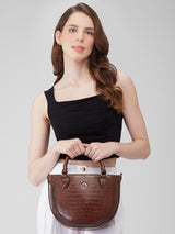 Women's Brown Faux Leather Satchel Handbag 2L